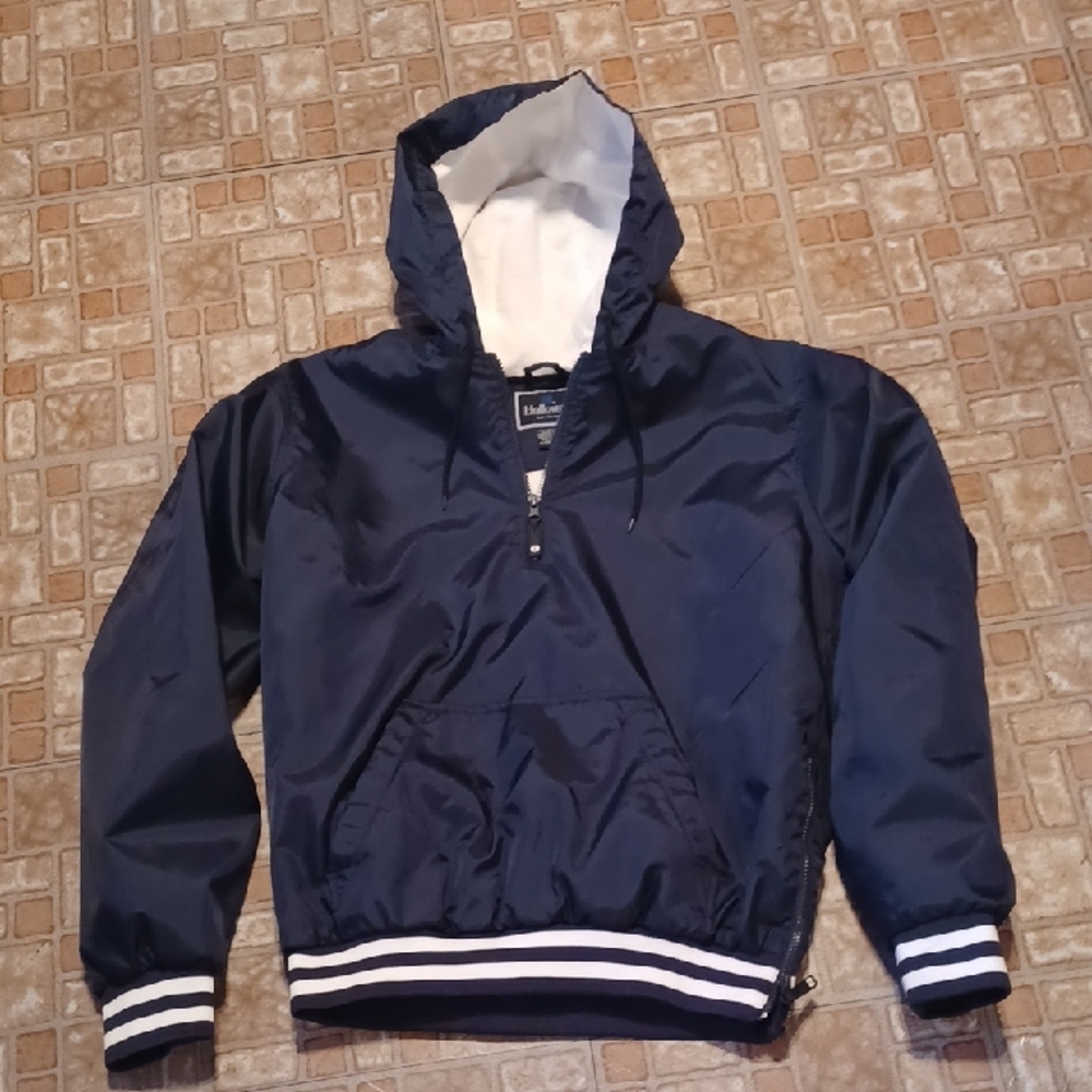Men's Navy Blue Hooded Jacket Men's Size Medium Flannel Lined